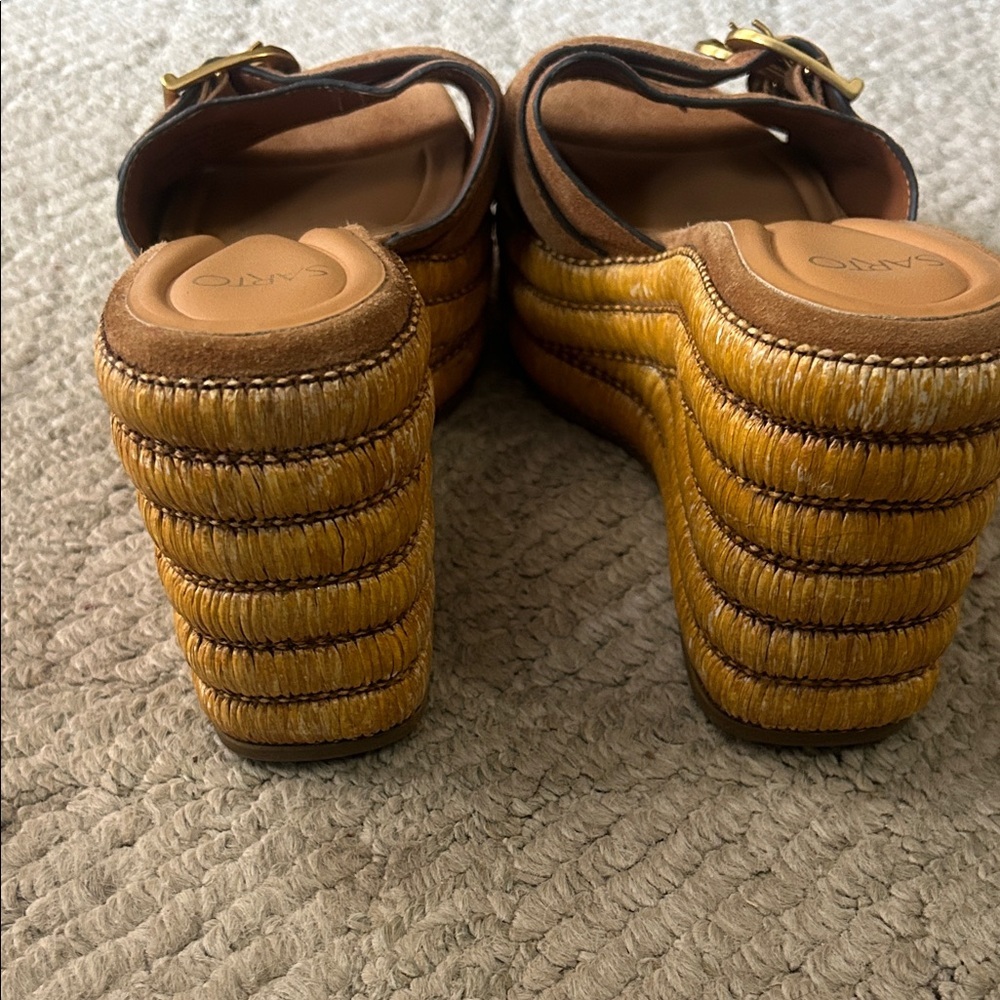 Sarto Womens Tan Suede Platform Espadrille Slide - Picture 9 of 12